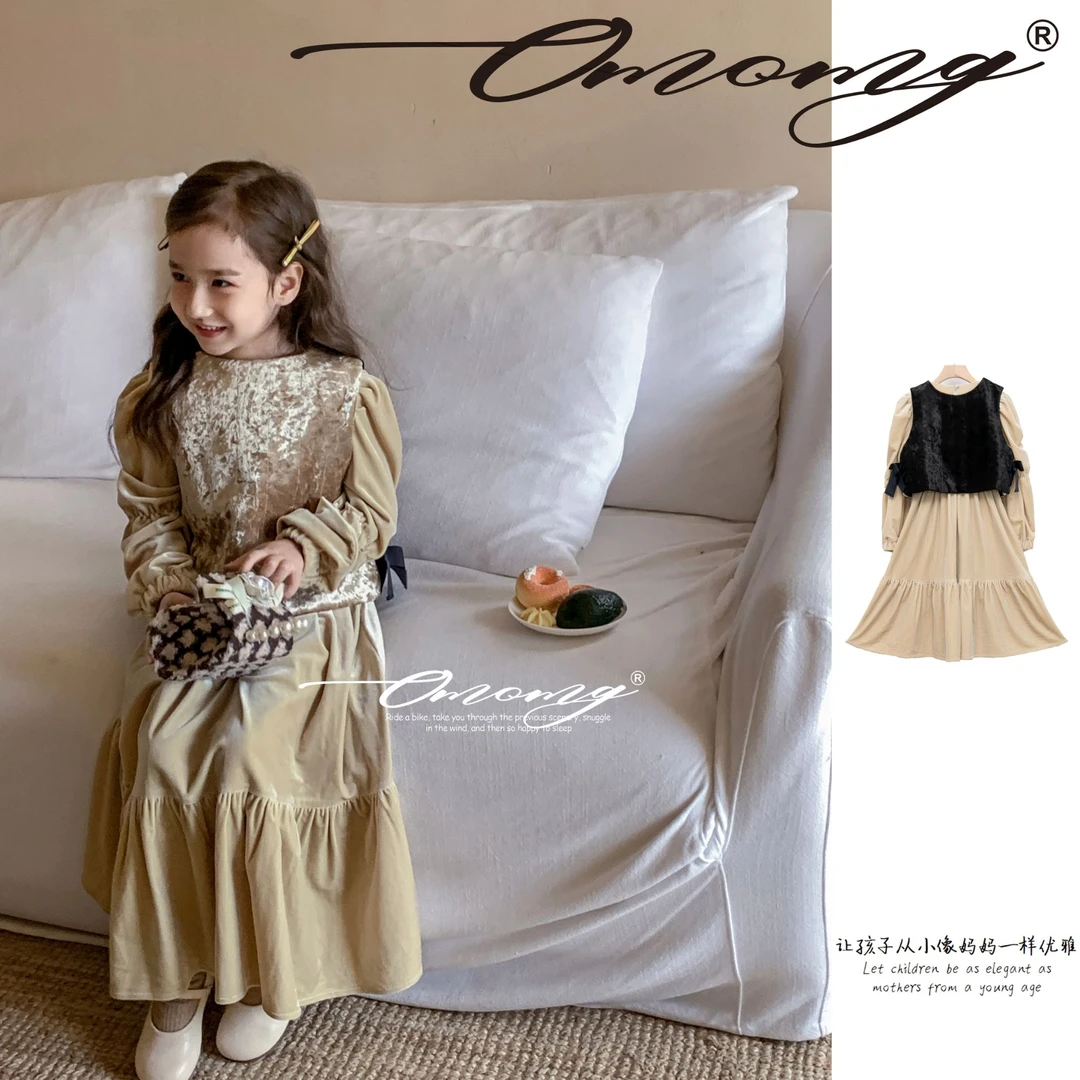 OMOMG女童套装蕾丝气质时尚复古春季碎花秋季长袖拼接优雅G4Q278