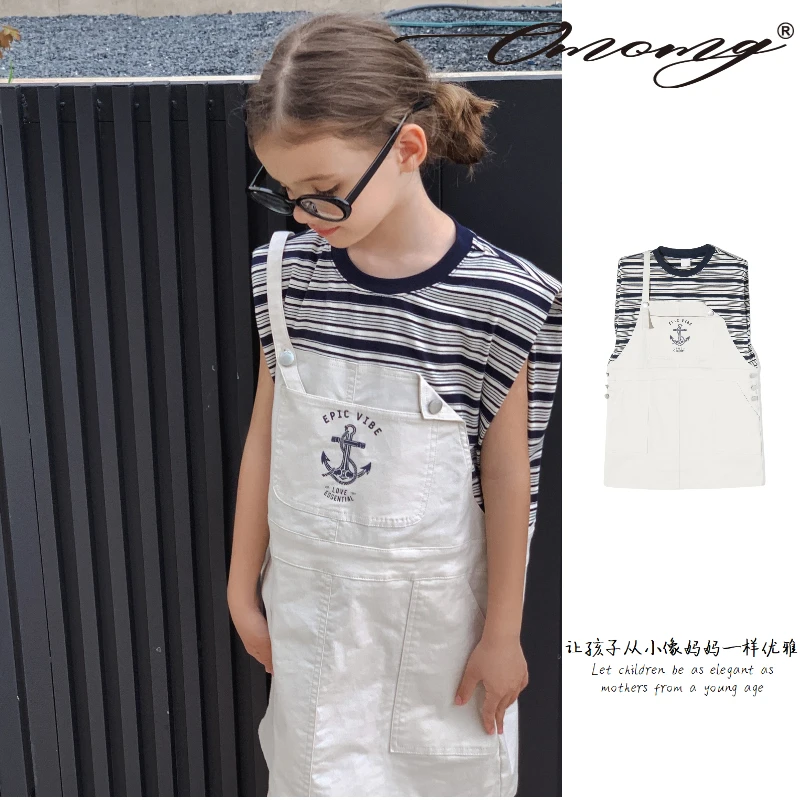 OMOMG女童假两件连衣裙气质小众设计师款条纹休闲洋气时尚G4X365