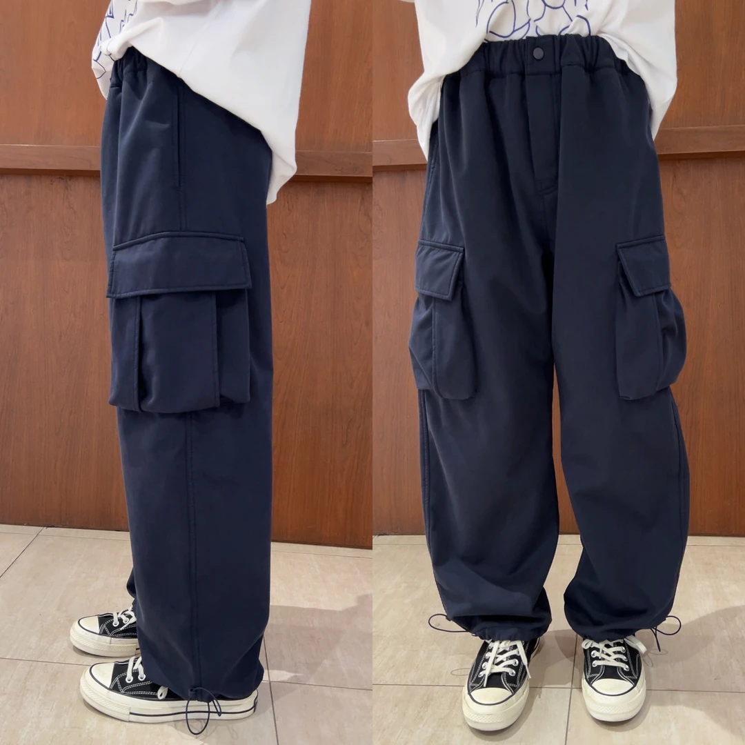 男童加绒裤子新款童装夏季亲子装儿童男孩藏蓝色帅气大口袋工装裤