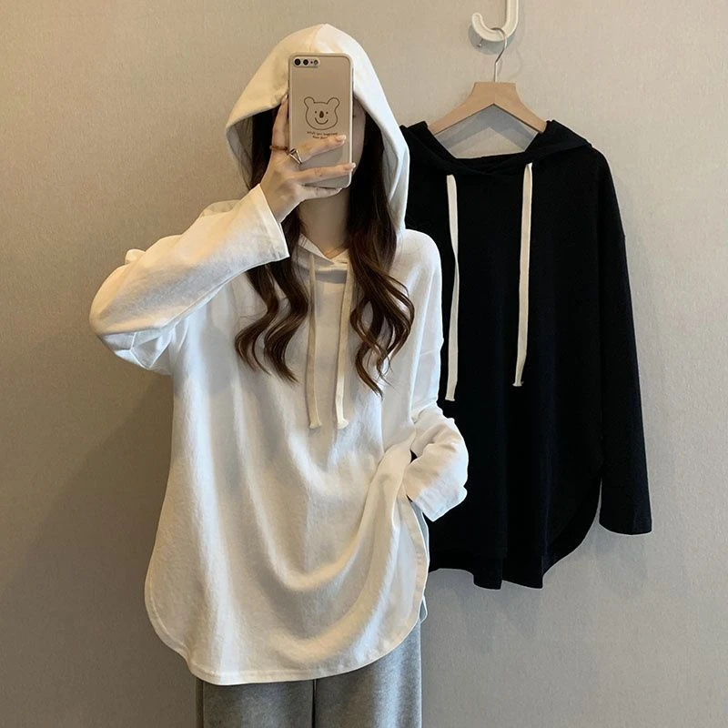 孕妇装秋冬季小个子连帽长袖宽松显瘦百搭不规则t恤孕期显瘦上衣