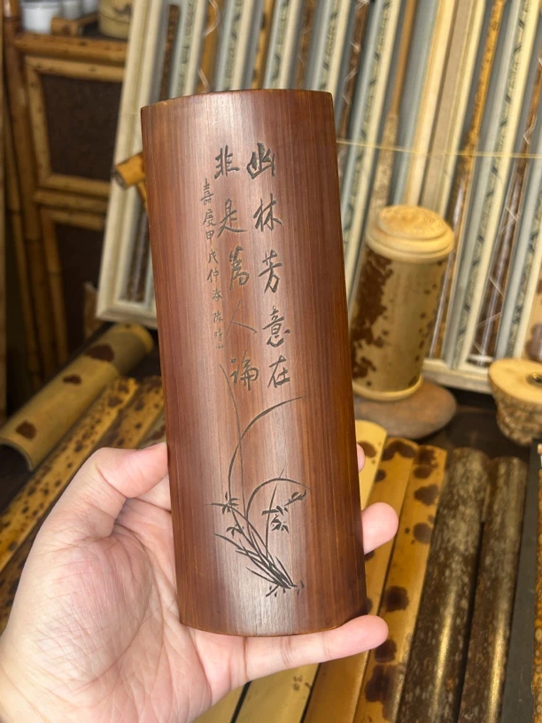 精品老煤竹写意竹刻茶则