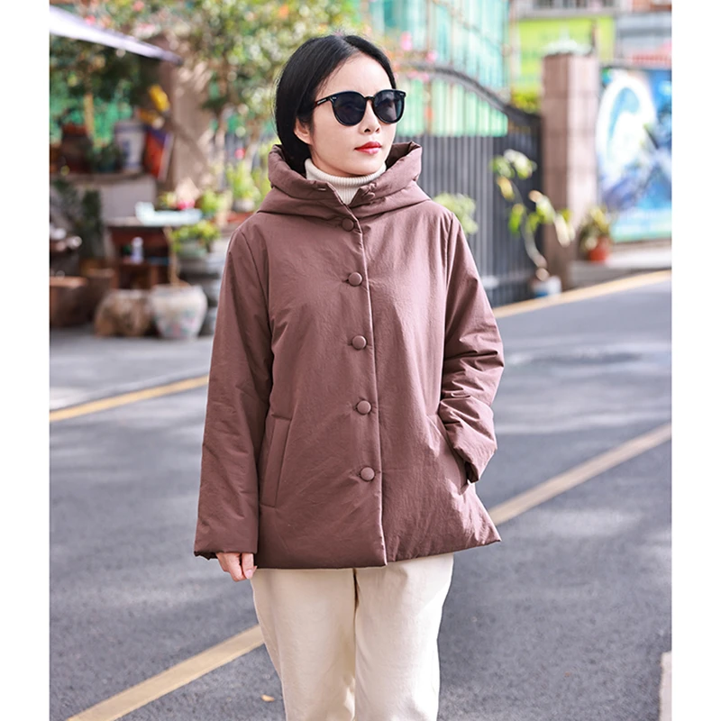 茶诗/十木米原创新款全棉文艺百搭连帽棉服外套