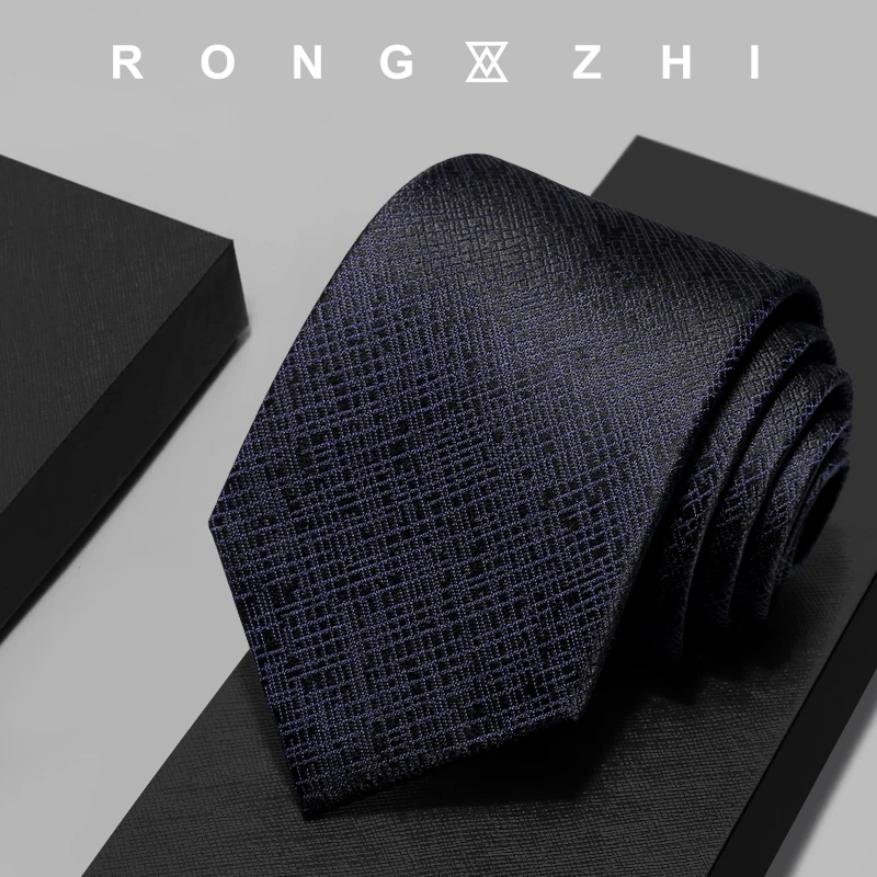 戎致意大利桑蚕丝手工复古花纹深蓝色真丝领带男士正装商务8cm宽