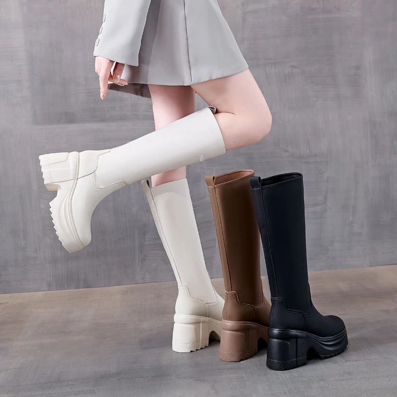 【小辣椒公主10CM增高跟】真皮长靴女冬小个子不过膝高筒骑士靴显瘦