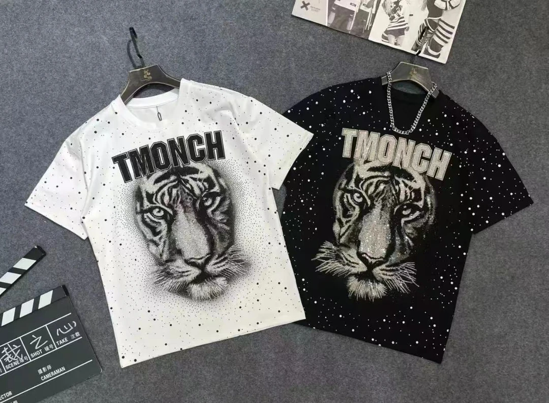 2024夏季新款潮牌满钻虎头轻奢男士休闲时尚短袖T恤半袖11796-98