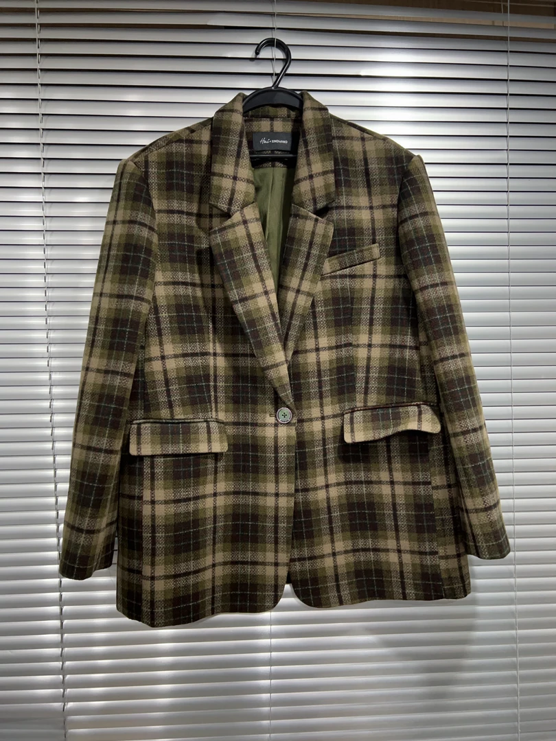 深圳MMOUHUO新款复古格子宽松西装外套