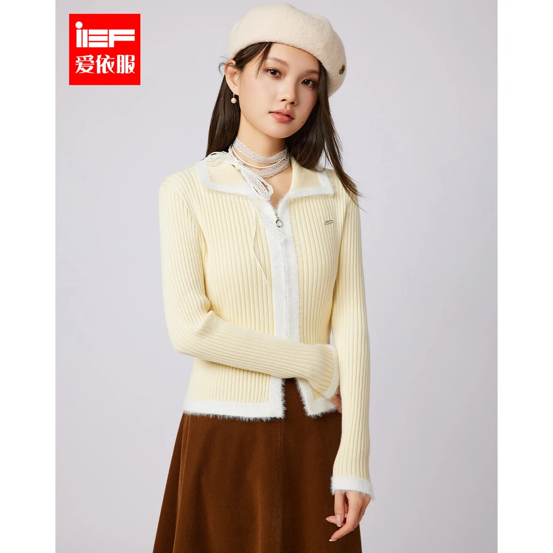 IEF/爱依服2025秋季新款法式气质小香风修身显瘦百搭毛织上衣