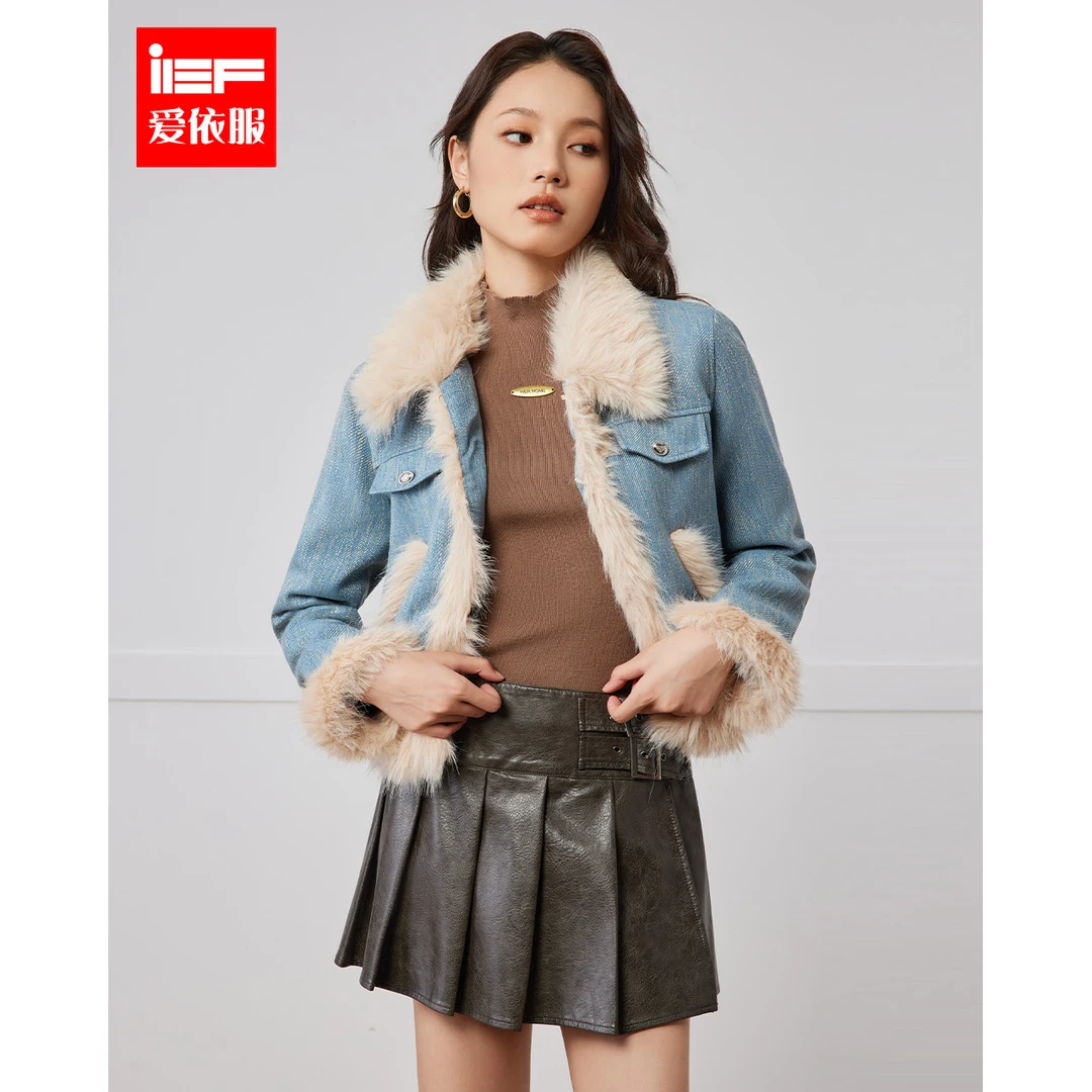 IEF/爱依服2025冬季新款美式复古时尚设计感拼接高级感外套