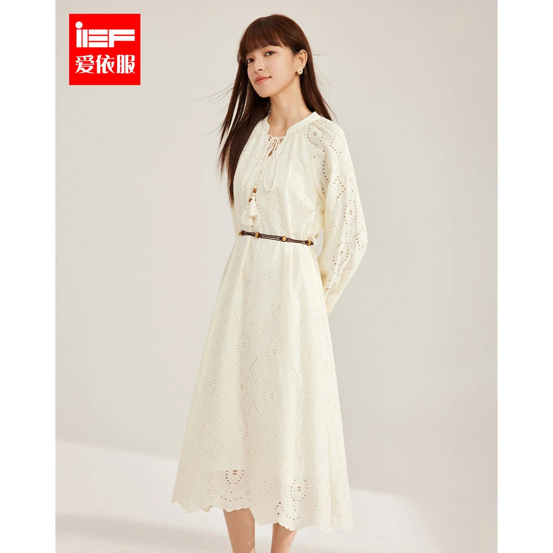 IEF/爱依服连衣裙2025夏秋新款法式文艺温柔淑女慵懒风长上衣裙