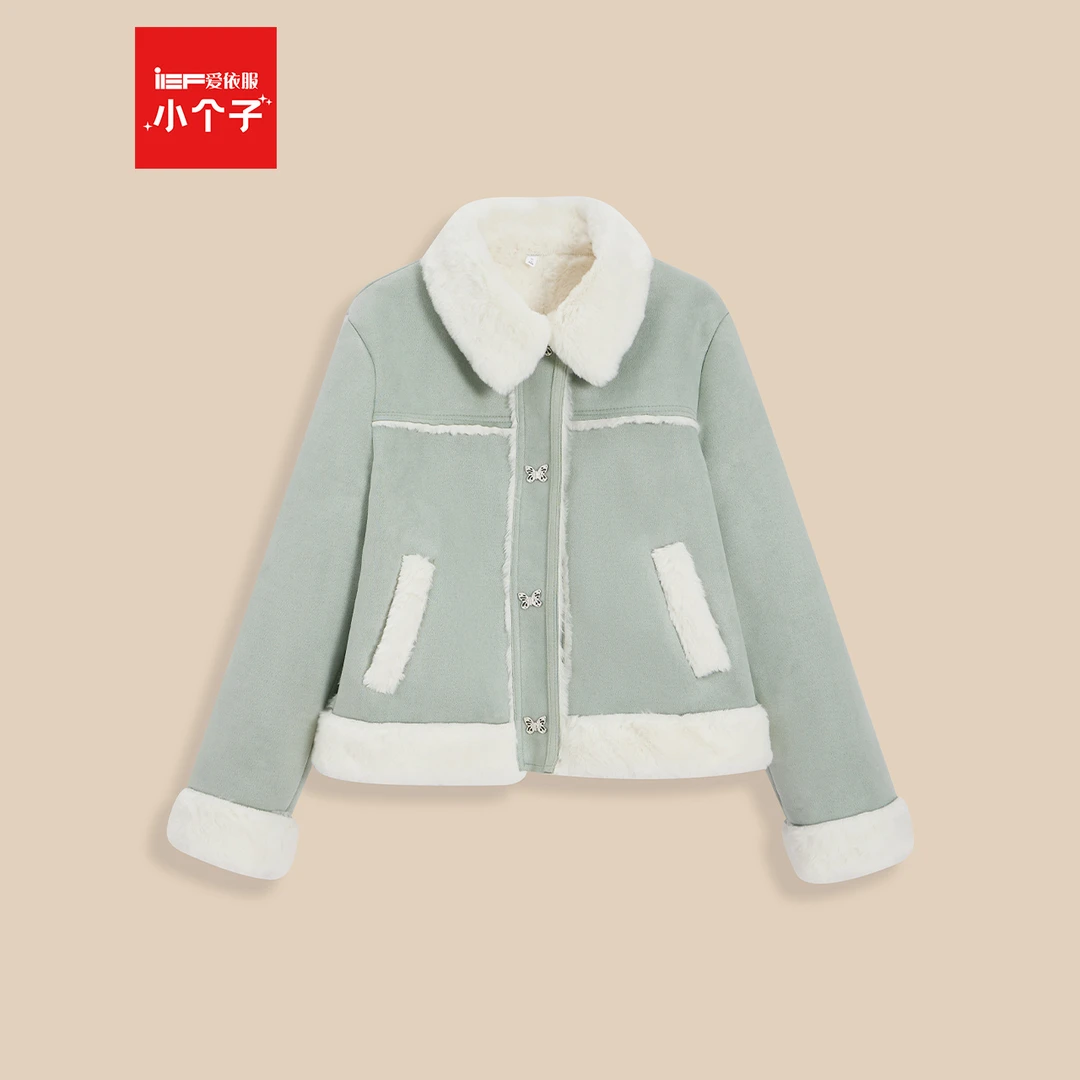 IEF/爱依服【小个子】2025冬季新款韩系风加绒保暖百搭磨砂皮外套