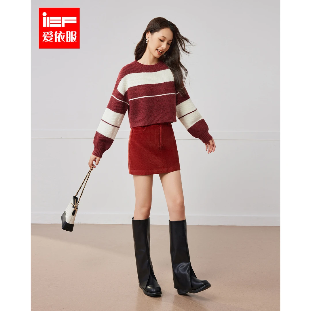 IEF/爱依服2025秋季新款时尚法式条纹设计百搭显瘦毛织上下套裙