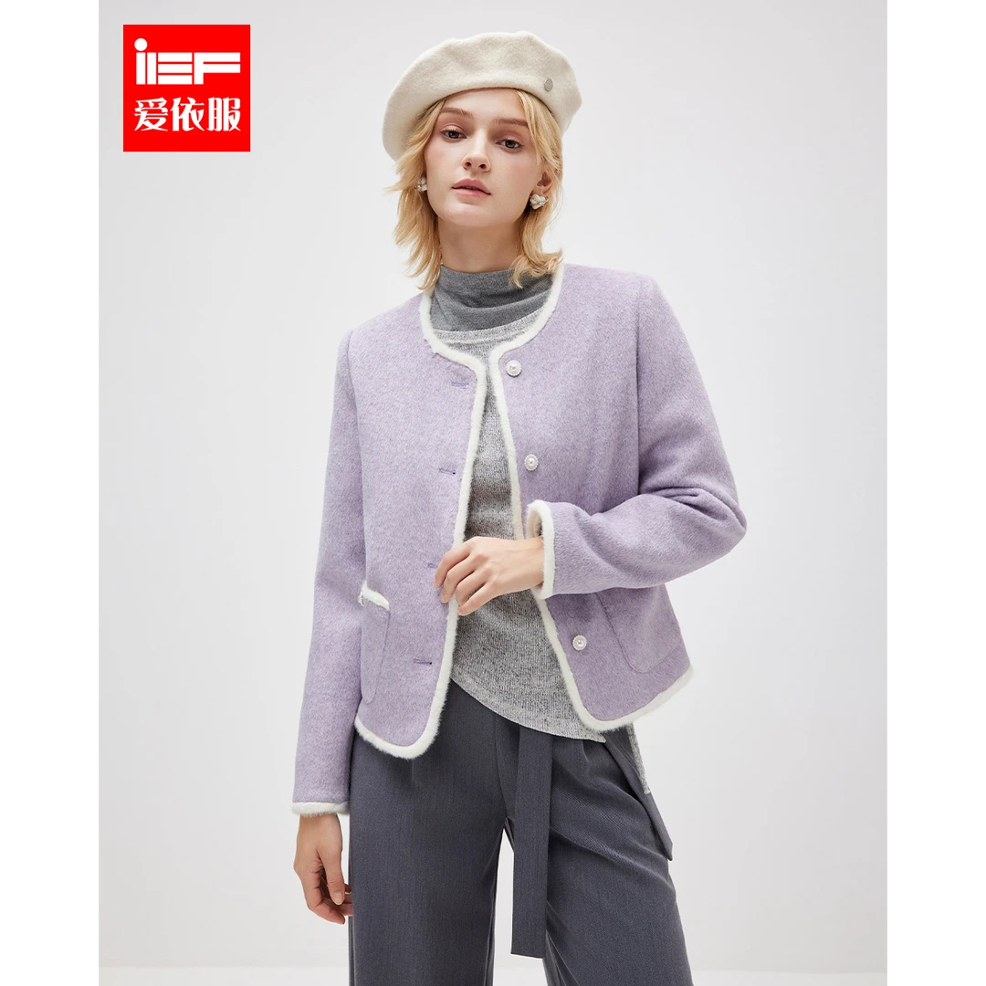 IEF/爱依服2025冬季新款韩版优雅成熟气质通勤百搭短款呢绒外套