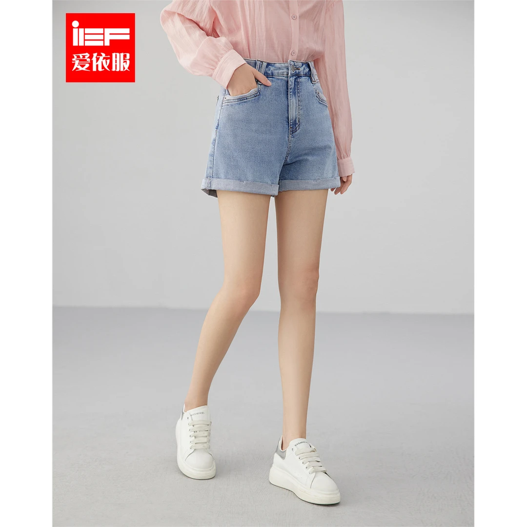 IEF/爱依服裤子2024夏季新款韩版时尚简约休闲风百搭高腰牛仔短裤