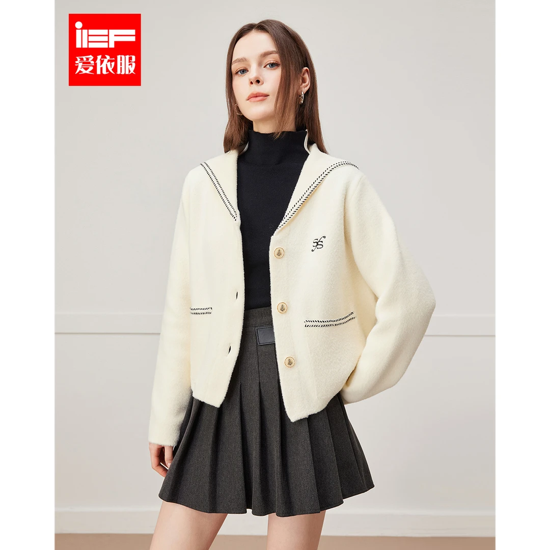 IEF/爱依服2024秋季新款时尚海军领减龄学院风百搭休闲毛织外套