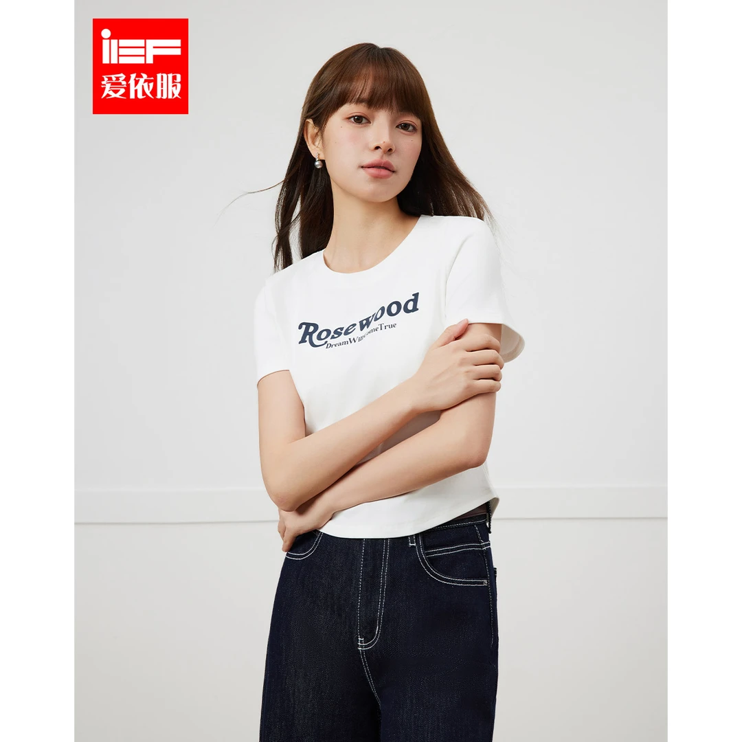 【商场同款新品】IEF/爱依服2025春季新款字母短款修身T恤欧若风