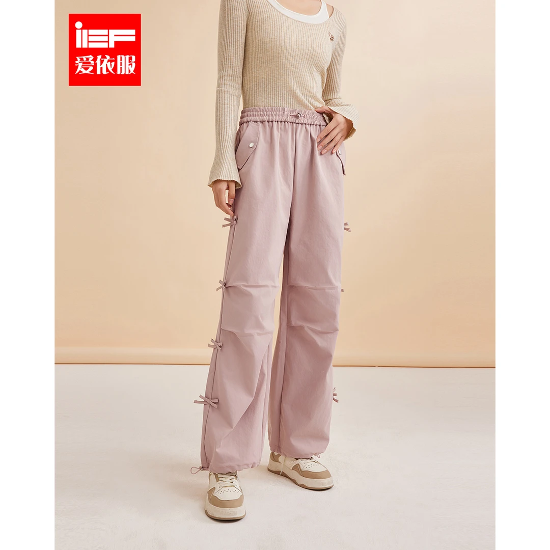 IEF/爱依服长裤2025春夏新款休闲运动工装风小众蝴蝶结设计哈伦裤