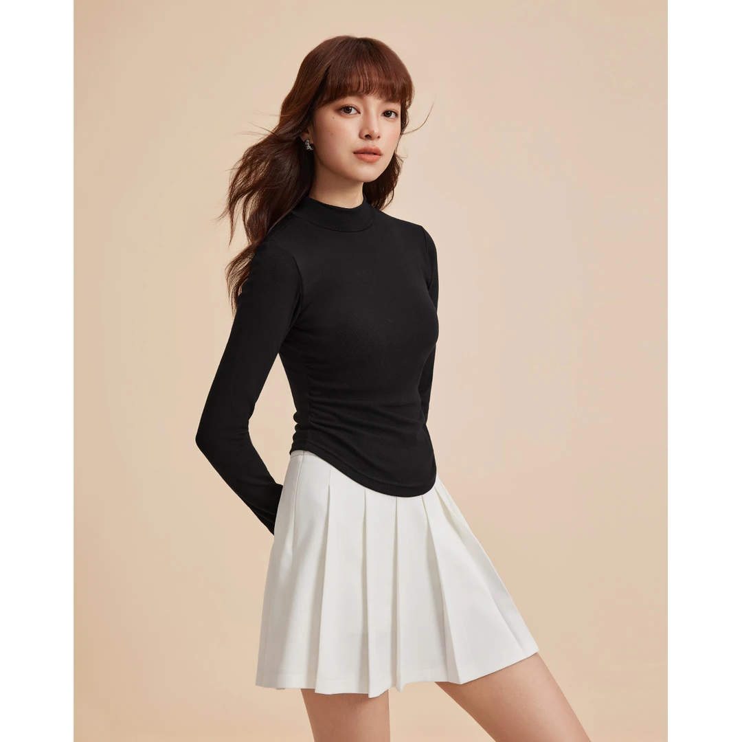 IEF/爱依服2025秋季新款上衣纯色带胸垫简约半高领时尚百搭打底衫