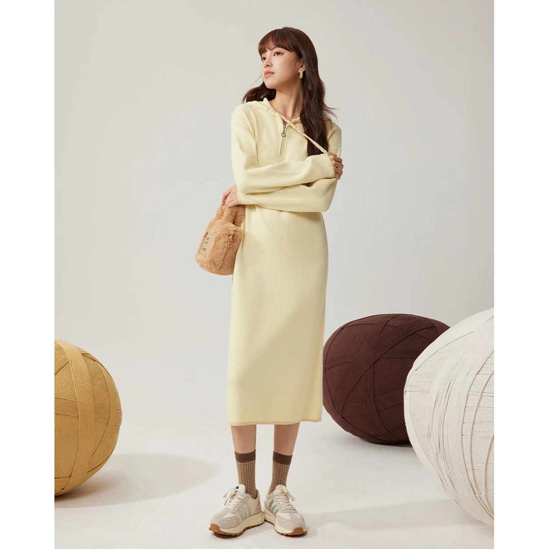 IEF/爱依服2025秋冬新款【DNA系列】chic休闲慵懒风毛织长连衣裙