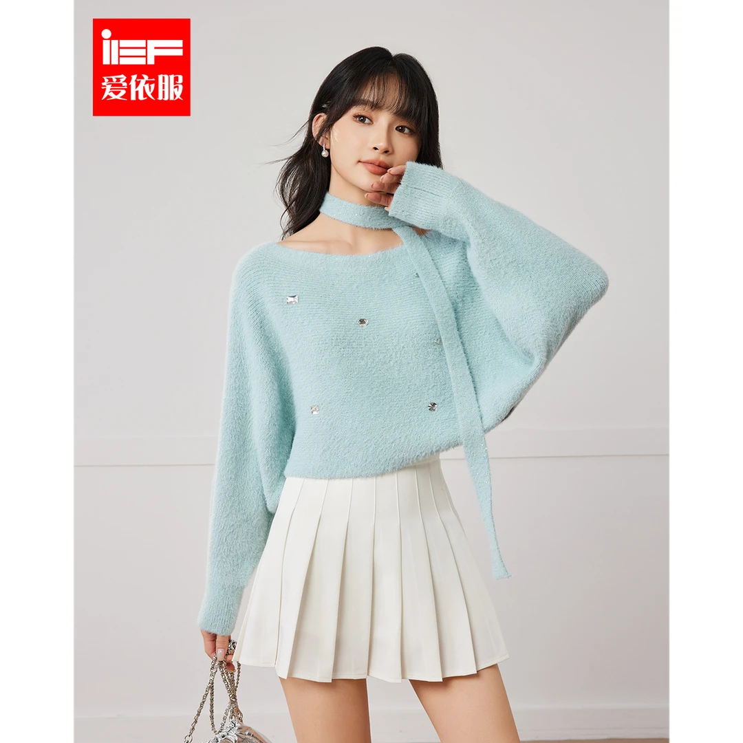 IEF/爱依服2025秋季韩版新款别致小众设计甜美时尚毛织蝙蝠衫