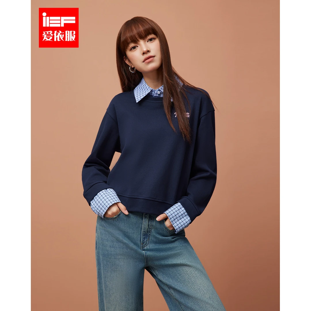 IEF/爱依服上衣2025秋季新款韩版时尚休闲学院风假两件设计卫衣