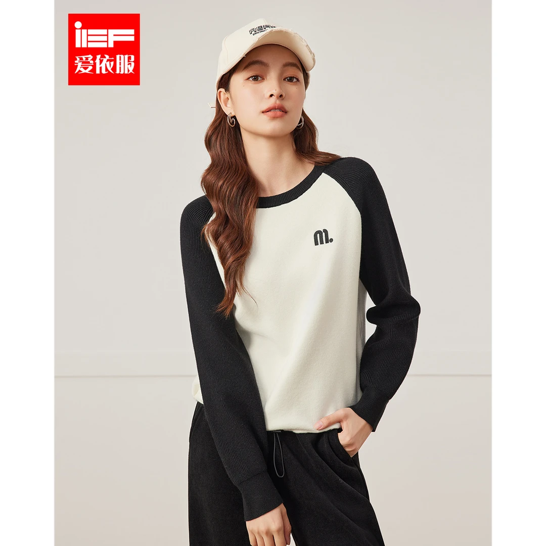 IEF/爱依服上衣2025秋冬新款韩版时尚休闲运动撞色百搭毛织卫衣