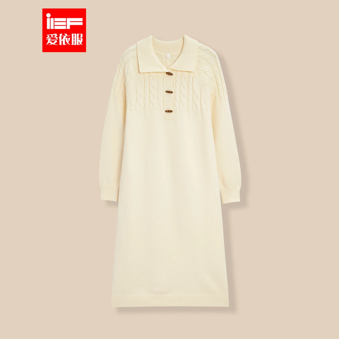 IEF/爱依服2025早秋新款时尚韩系慵懒风翻领【小个子】毛织连衣裙