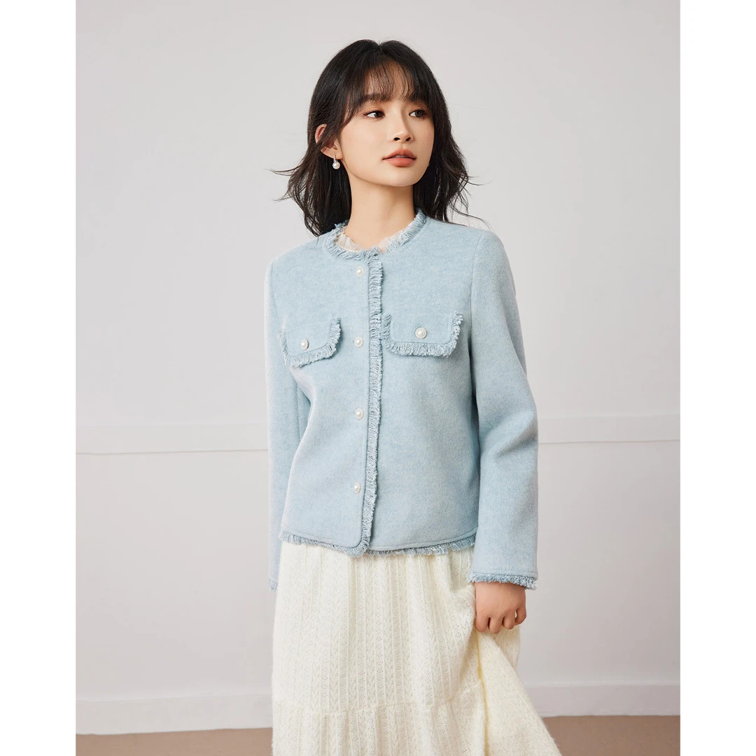 IEF/爱依服2025冬季新款时尚法式小香风别致简约设计呢绒外套气质