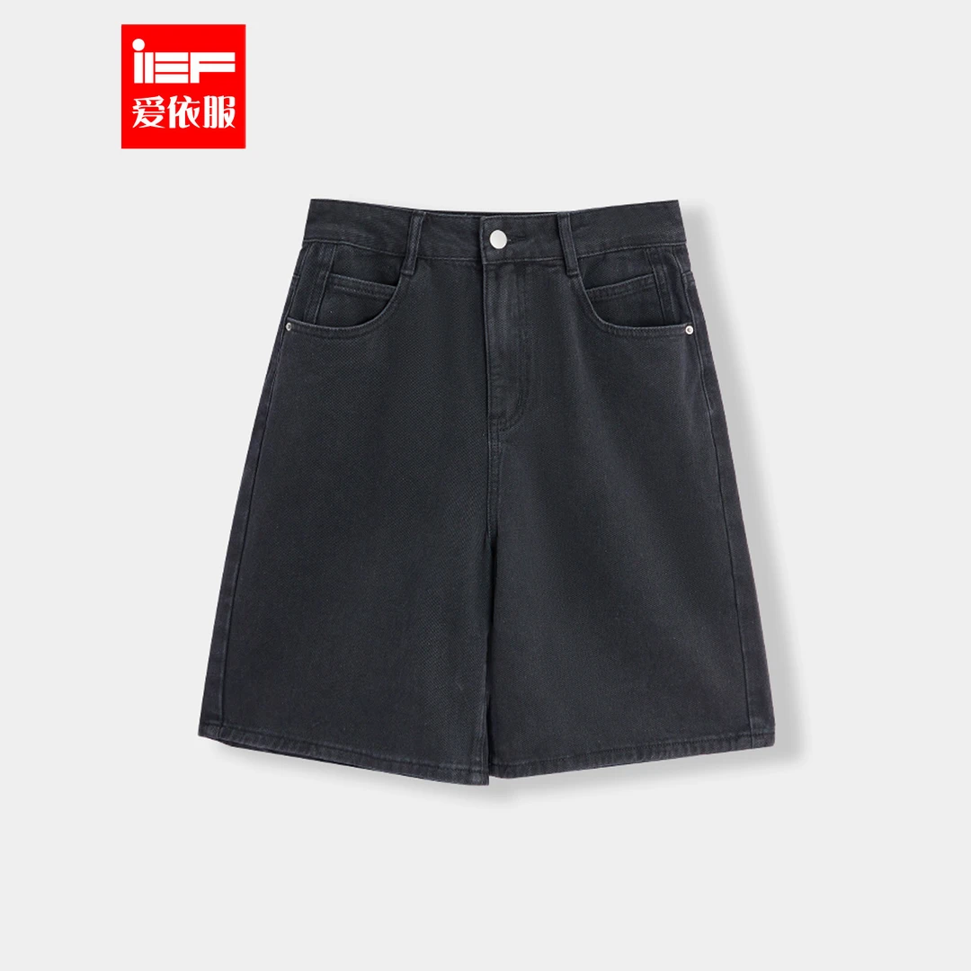 IEF/爱依服2024夏季新款休闲直筒裤简约高腰显瘦百搭牛仔五分裤