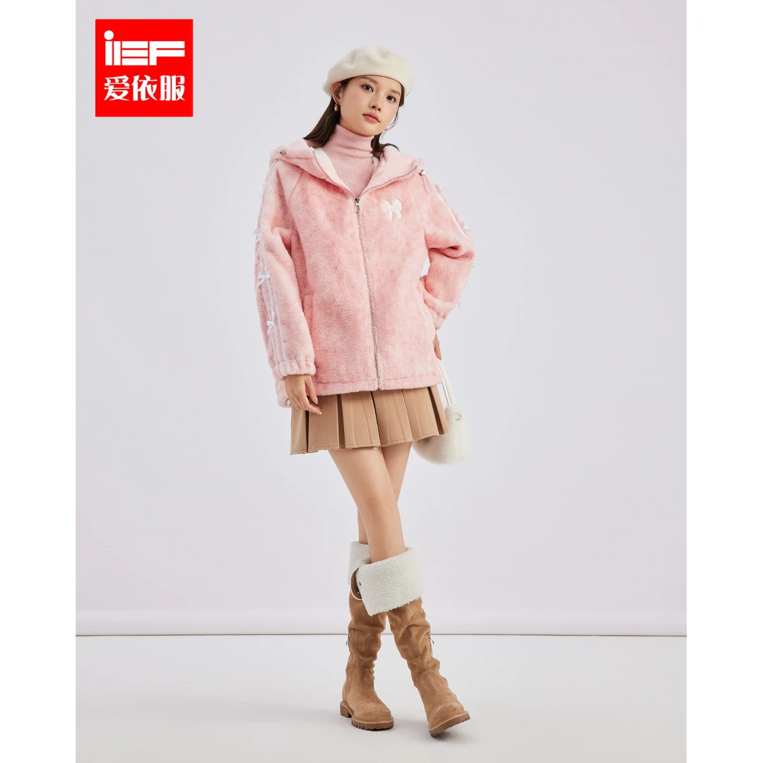 IEF/爱依服2024冬季新款韩版甜美减龄少女休闲风百搭颗粒绒中外套