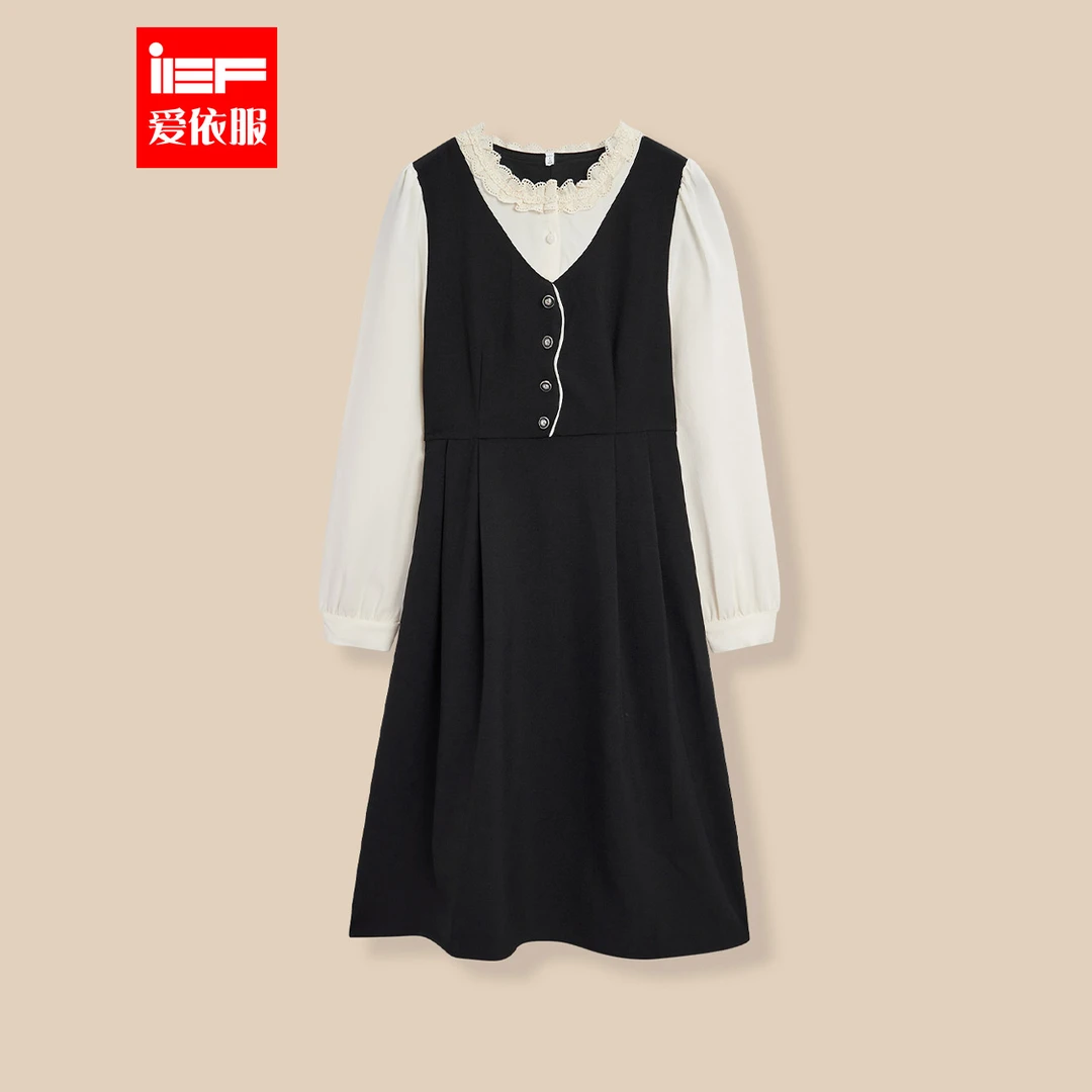 IEF/爱依服2025秋季新款时尚显瘦气质【小个子】拼接连衣中裙