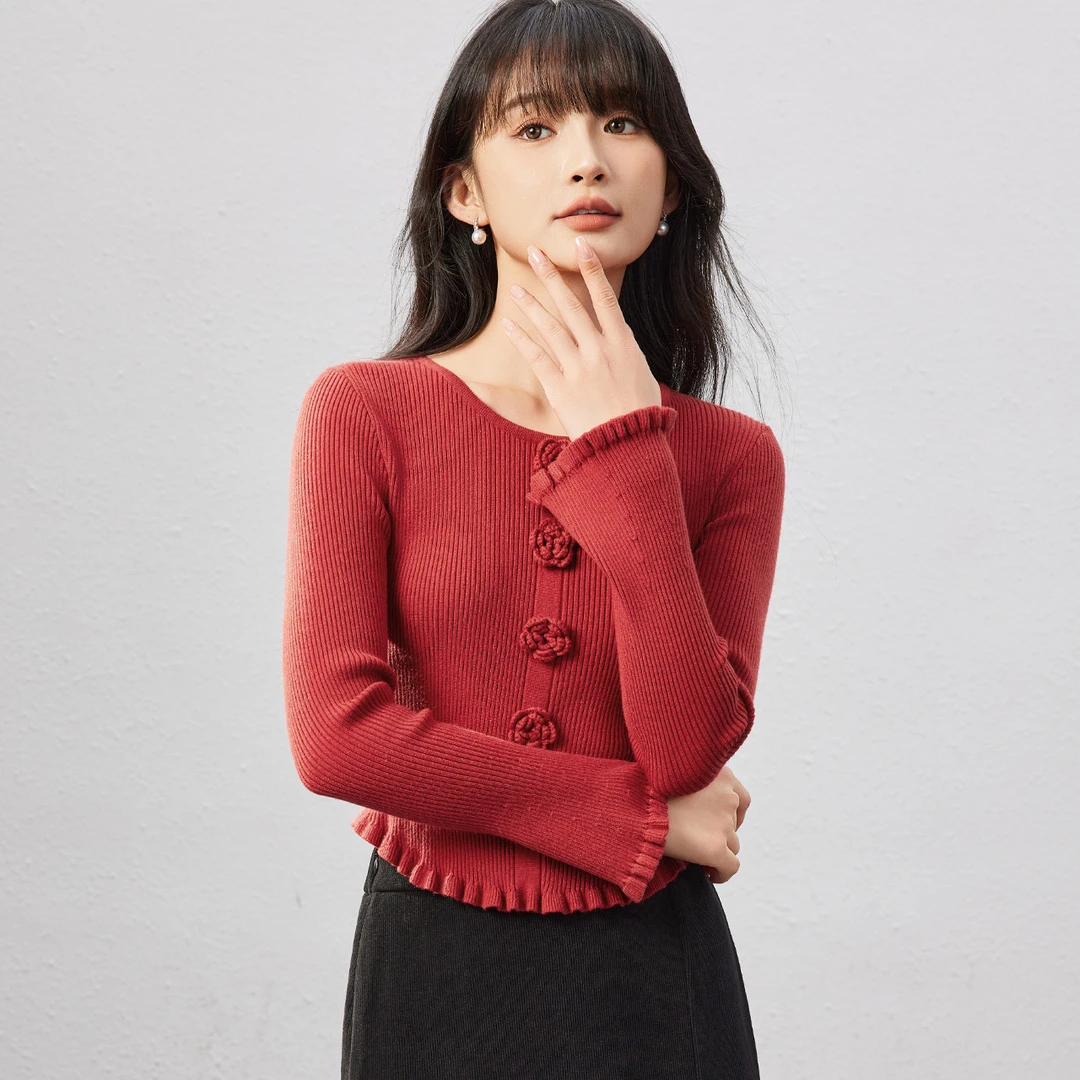 IEF/爱依服2025秋季新款法式温柔风立体花朵设计别致时尚毛织上衣