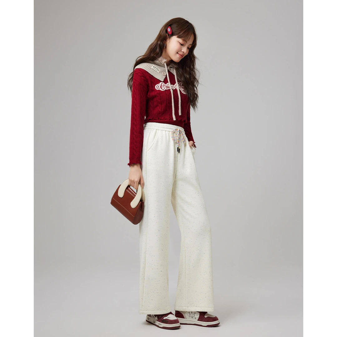 IEF/爱依服2025冬季新款韩系简约休闲慵懒风通勤百搭加绒阔腿裤