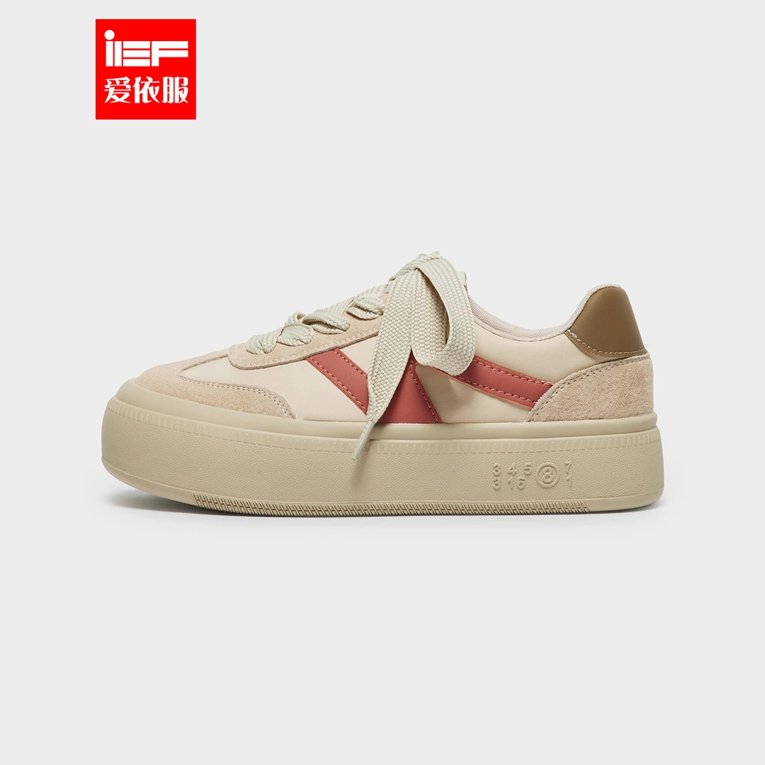 IEF/爱依服女鞋2024秋季新款时尚休闲运动风百搭圆头厚底小白鞋