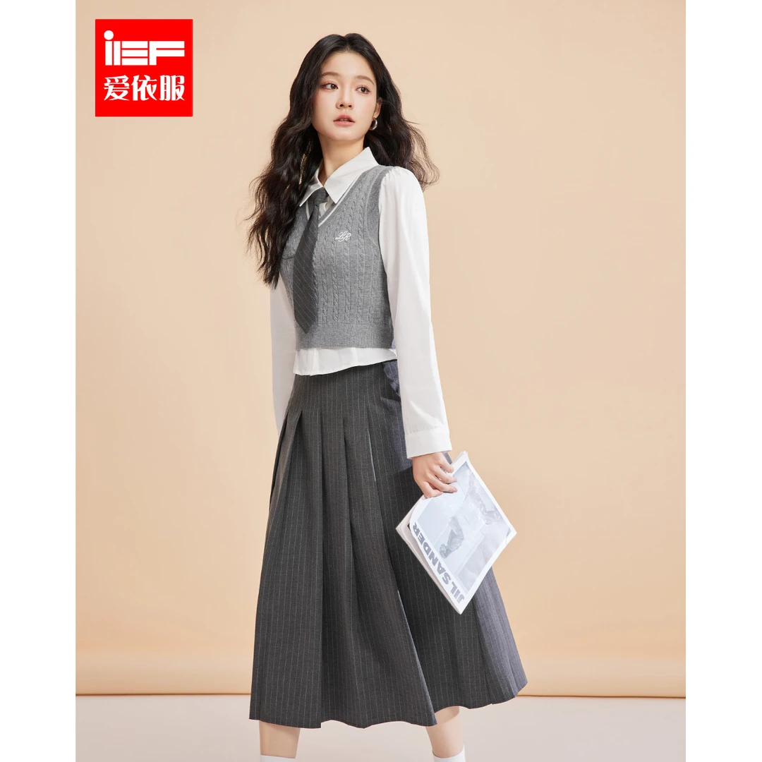 IEF/爱依服2025秋季新款时尚韩版学院风百搭减龄毛织上下套裙