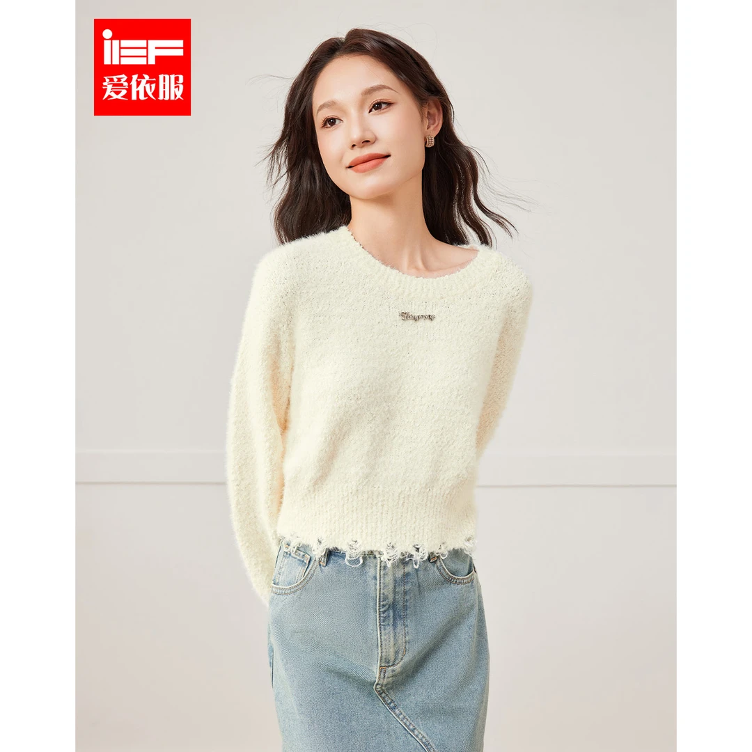 IEF/爱依服2024秋季新款韩版简约时尚温柔淑女风通勤百搭毛织上衣