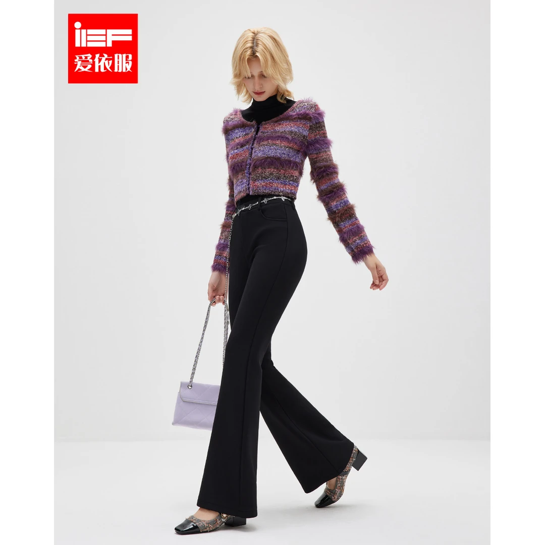 IEF/爱依服长裤2025冬季新款韩版成熟女人味通勤百搭修身喇叭裤