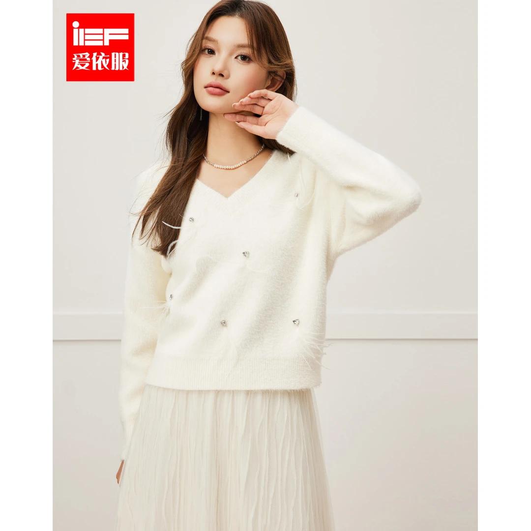 IEF/爱依服2025秋季新款法式气质名媛风时尚别致设计毛织上衣