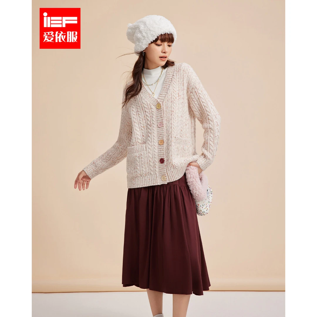 IEF/爱依服2025秋季新款韩版宽松慵懒风简约百搭显瘦毛织中外套