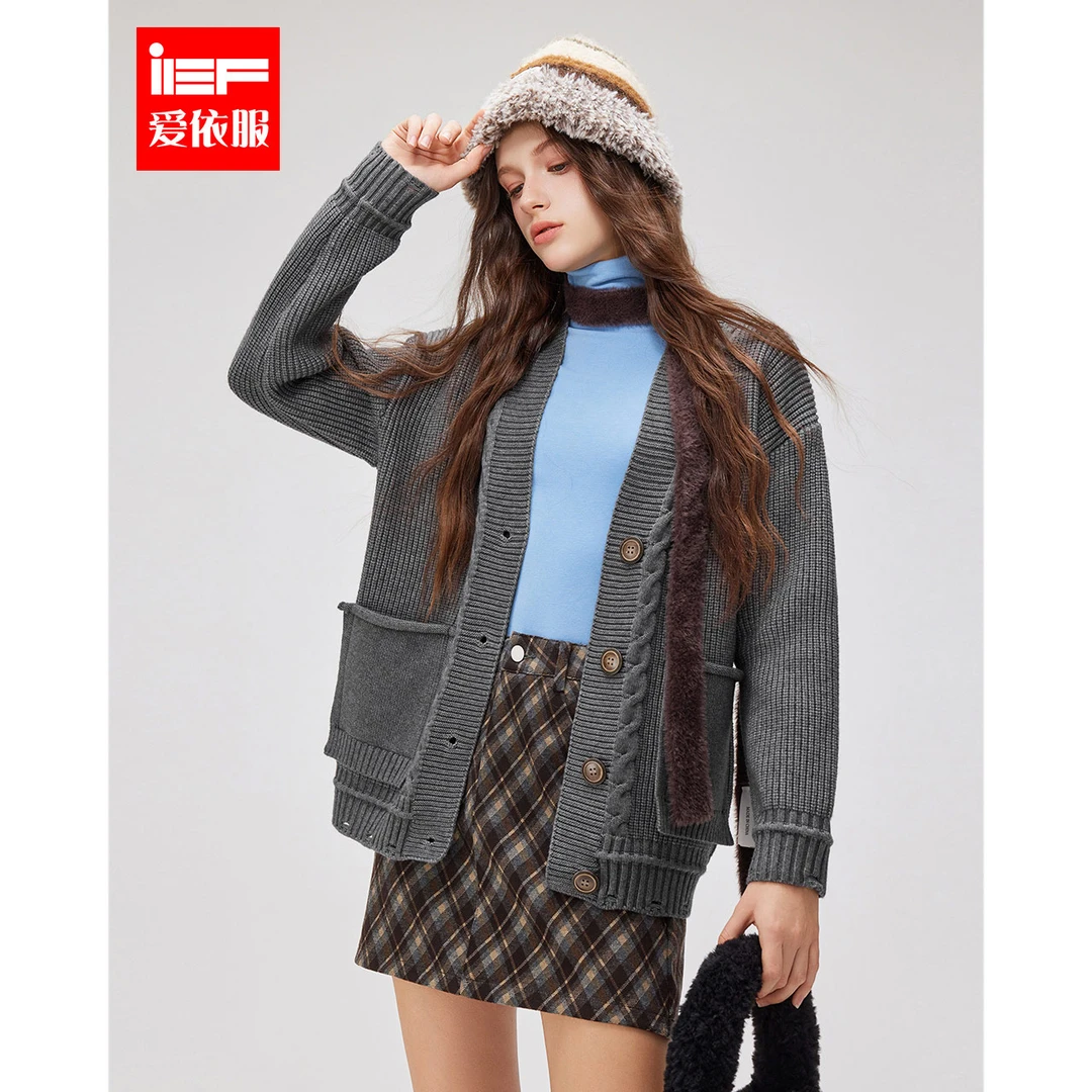 IEF/爱依服2025秋冬新款法式简约纯色慵懒风通勤百搭毛织中外套