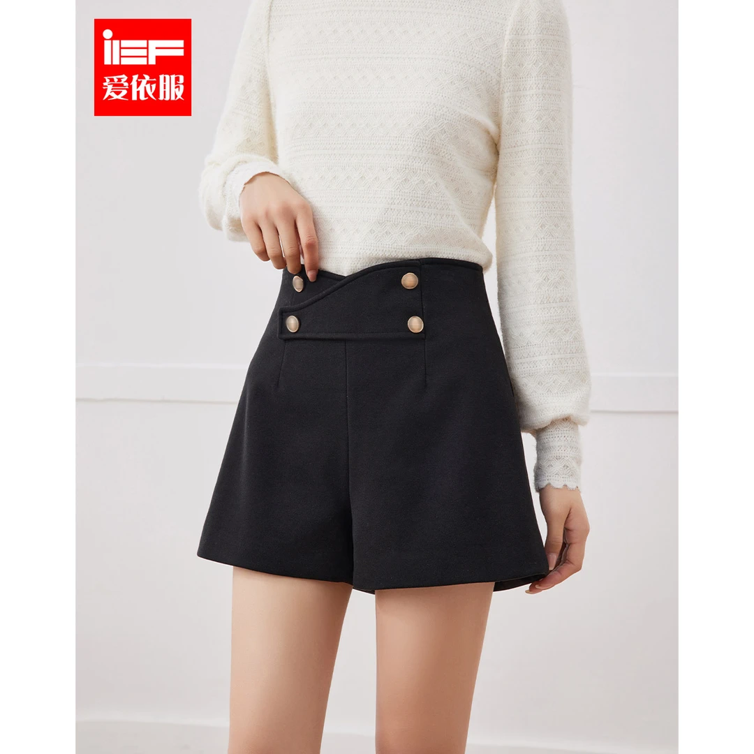 IEF/爱依服2025秋季新款时尚英伦风别致小众设计高腰呢绒短裤