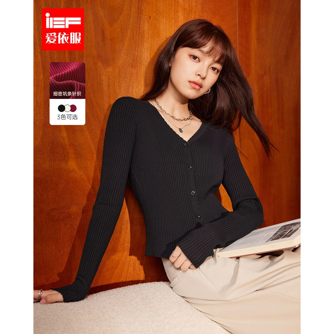 IEF/爱依服2025秋季【DNA系列】韩版时尚针织开衫简约毛织短外套