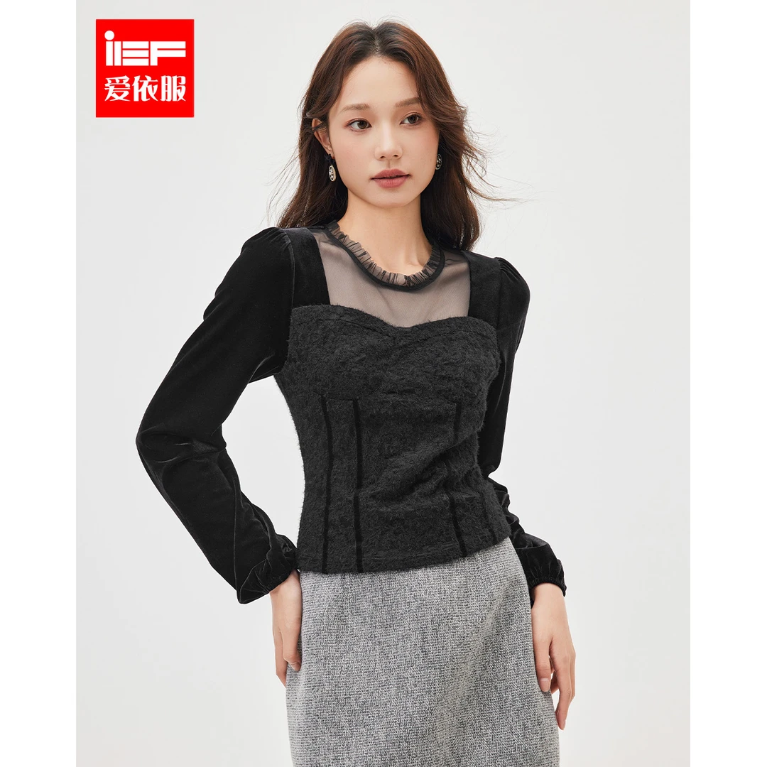 IEF/爱依服2025秋冬新款法式性感成熟气质通勤风百搭蕾丝上衣