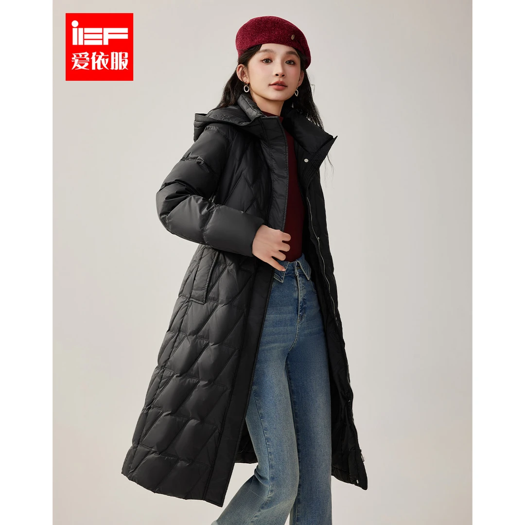 IEF/爱依服2025冬季新款时尚高端洋气收腰修身别致小众羽绒长外套