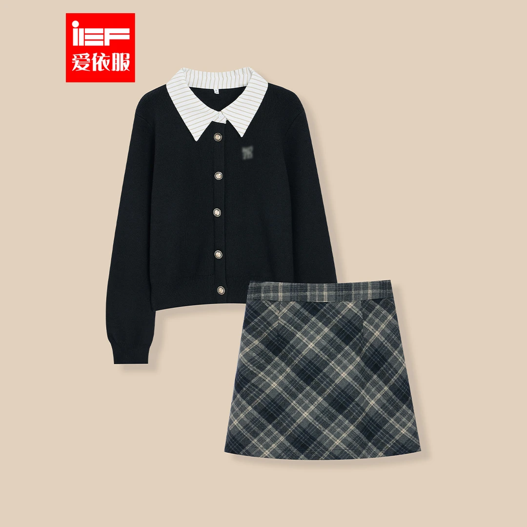 IEF/爱依服2025秋季新款时尚大码减龄学院风显瘦百搭毛织上下套裙