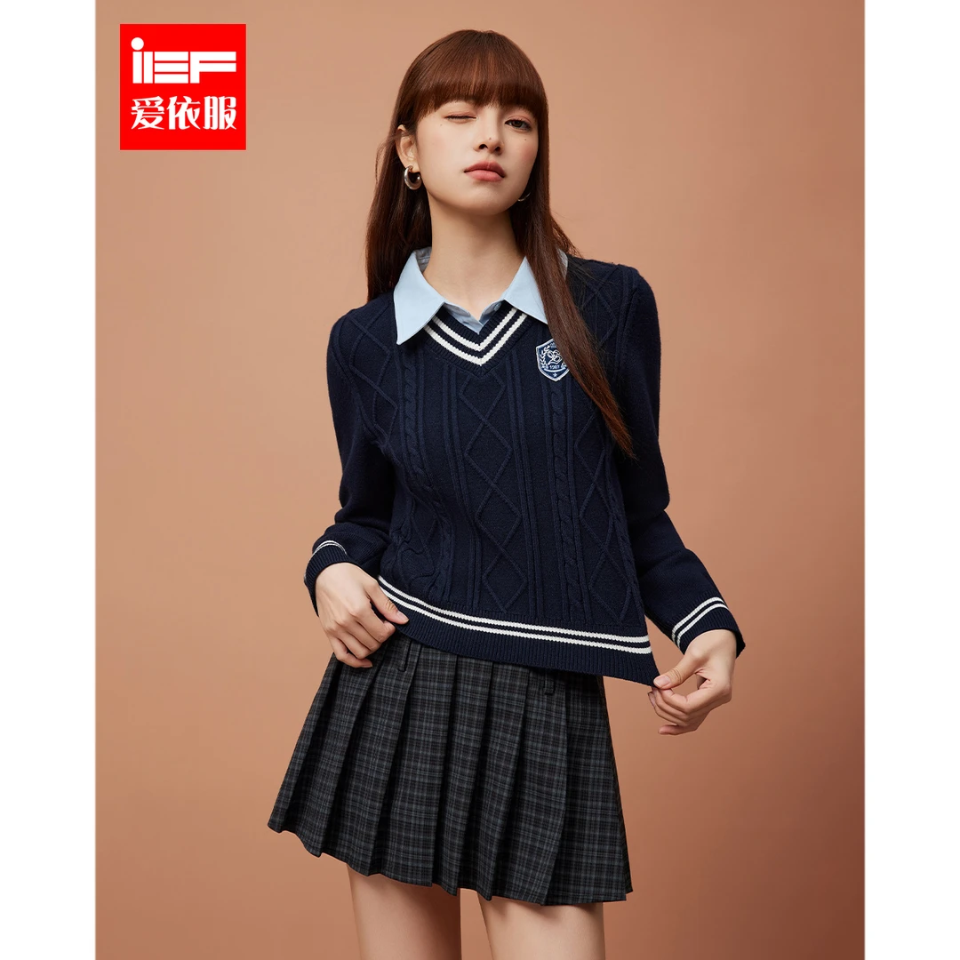 IEF/爱依服2025秋季新款韩版时尚减龄学院风通勤百搭显瘦毛织上衣