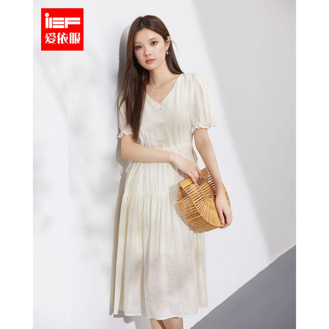 IEF/爱依服连衣裙2024夏季新款法式文艺淑女气质温柔风连衣中裙*
