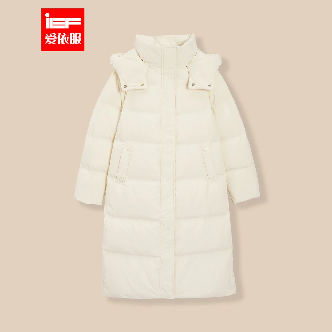 IEF/爱依服2025冬季新款大码简约纯色休闲通勤羽绒长外套流光风