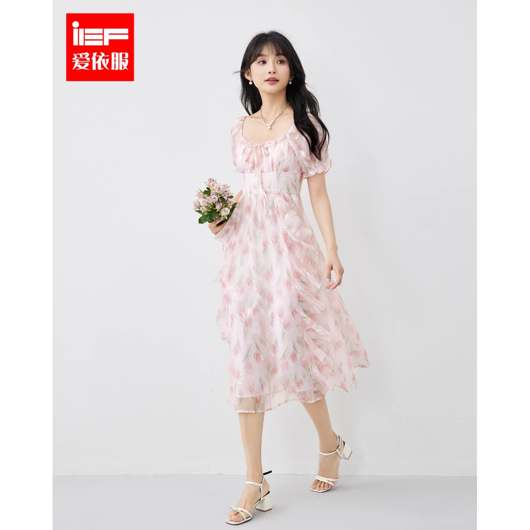 IEF/爱依服连衣裙2024夏季新款法式甜美淑女气质小众设计连衣长裙