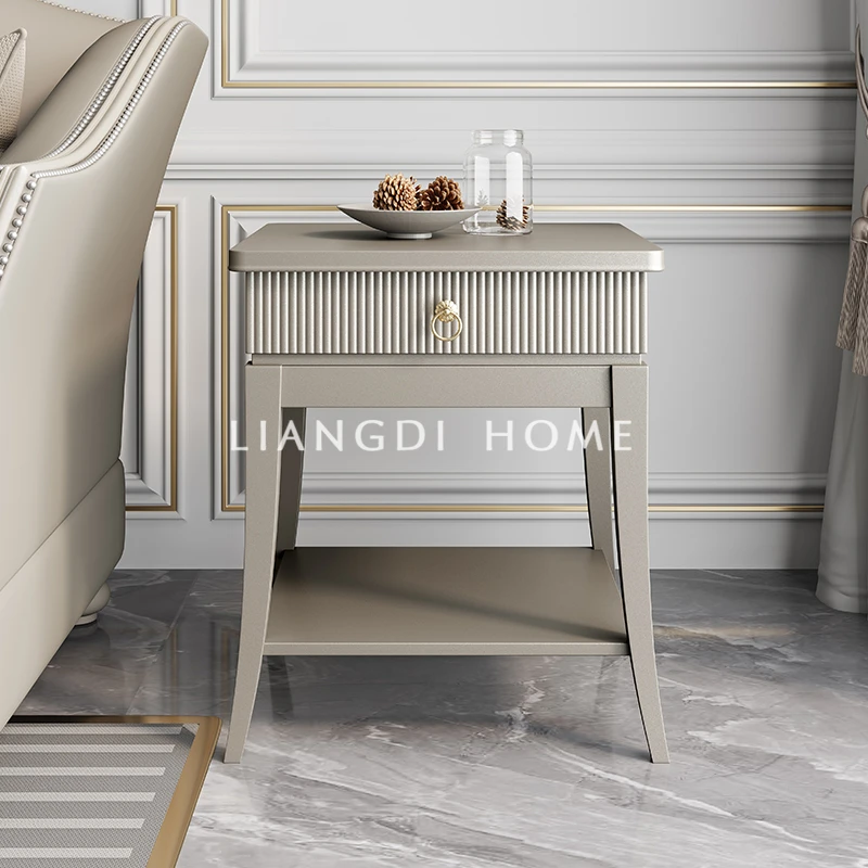 美式轻奢香槟色实木边几边桌床头柜后现代客厅沙发置物桌网红角几