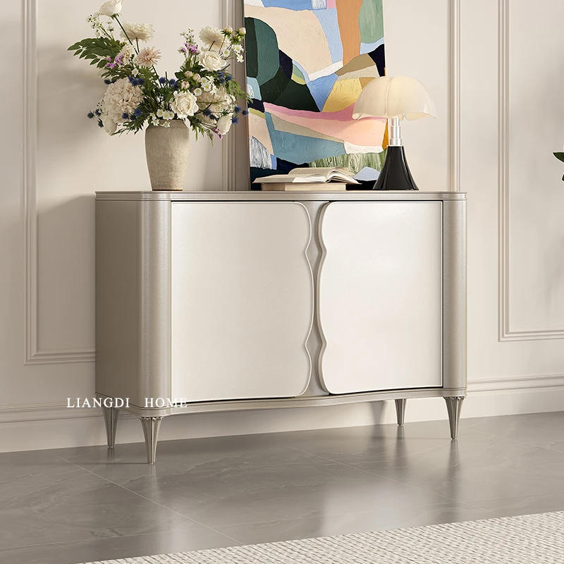 美式轻奢实木餐边柜茶水柜现代简约香槟色客厅玄关柜储物装饰柜